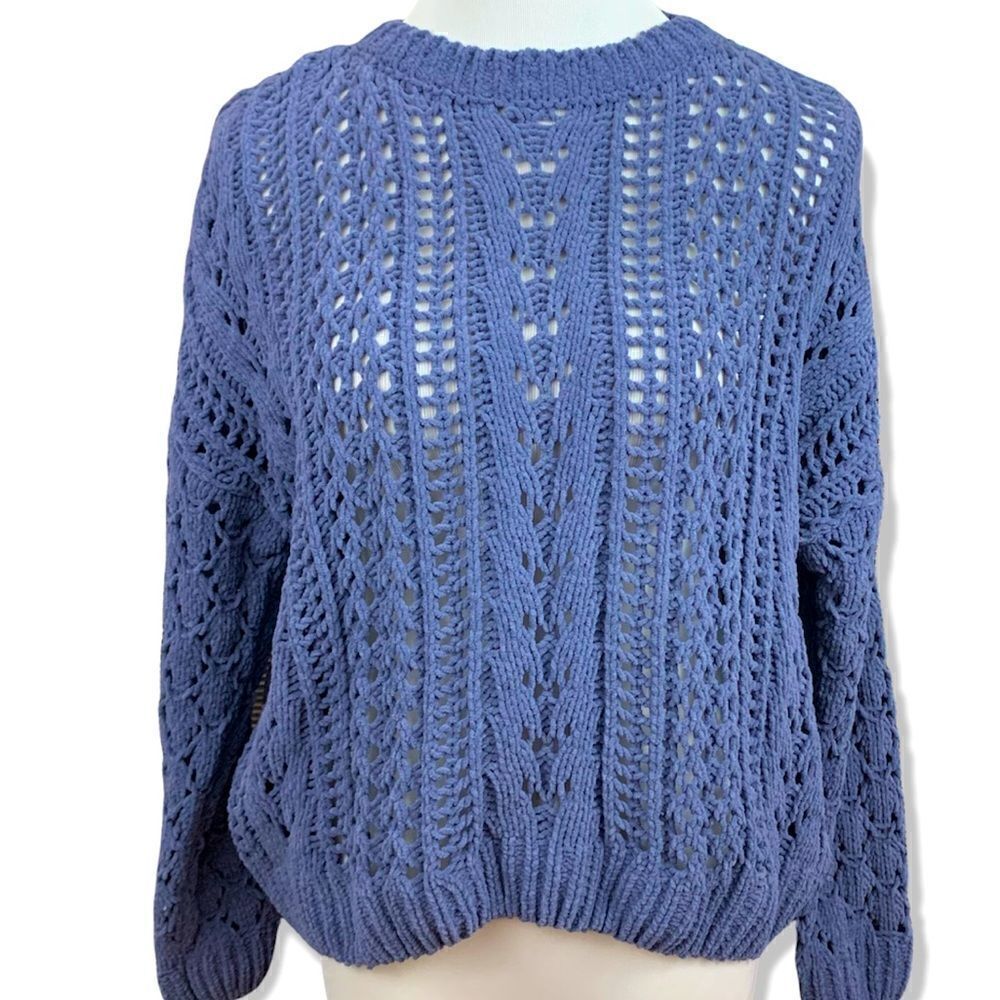 KENDALL & KYLIE open knit chenille style oversized boxy fit sweater in denim xs